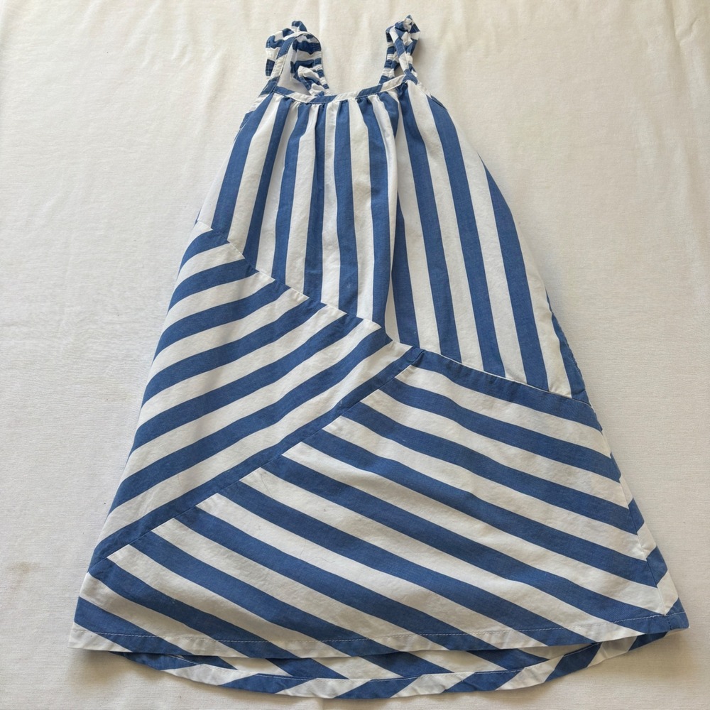 Gap‎ Kids Girls Blue White Cabana Stripe Mix Dress S 6-7 Ruffle Strap Cotton